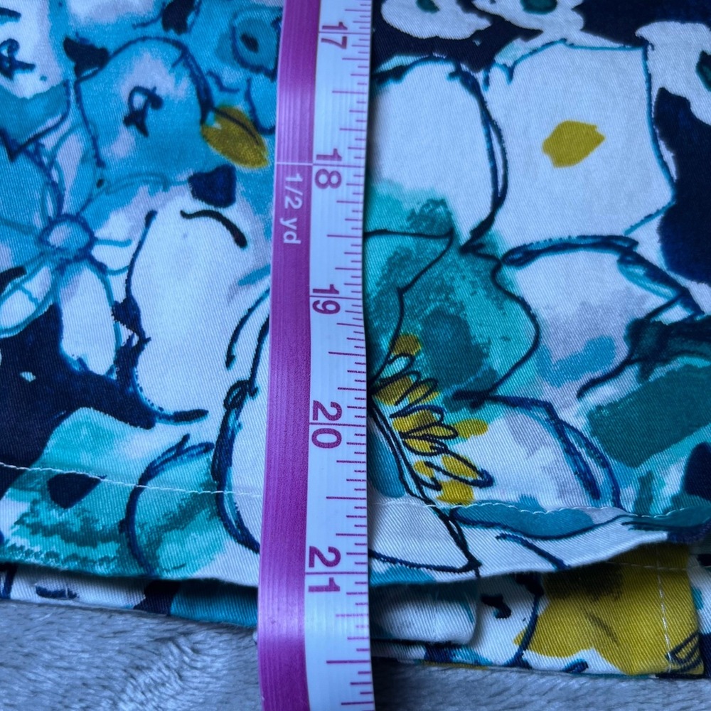 Christopher & Banks Womens Size Medium Floral Jacket Blue Yellow Buttons Stretch - Picture 10 of 12